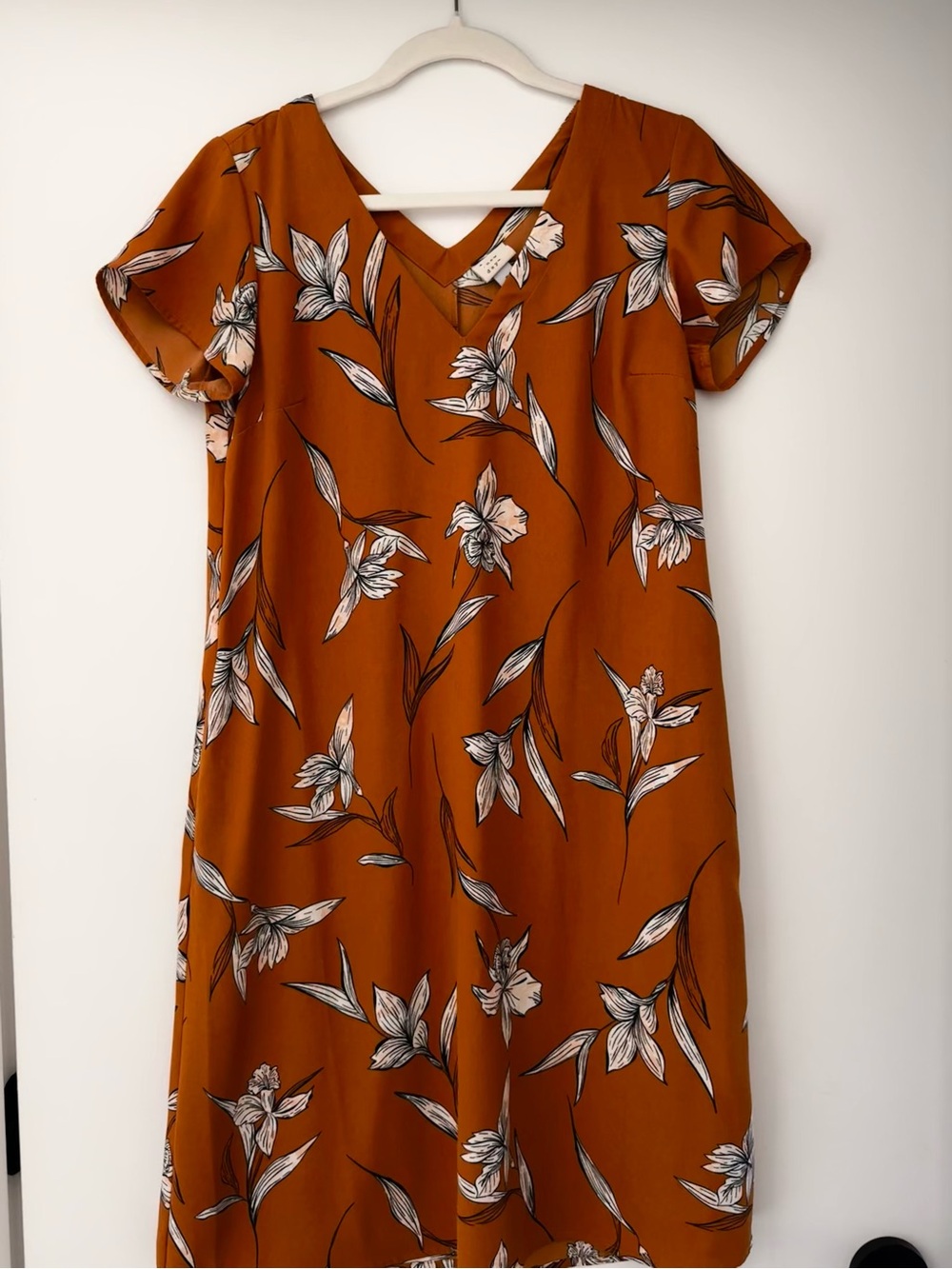 Floral V-Neck Shift Dress in Rust Orange - A New Day